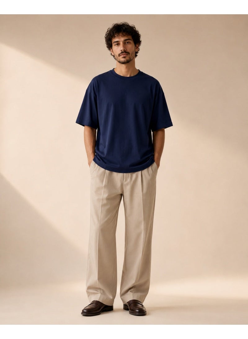 asBERYL Oversized T-Shirt 220 GSM Drop Shoulder Unisex Crew Neck Tee, Navy Blue - Image 1