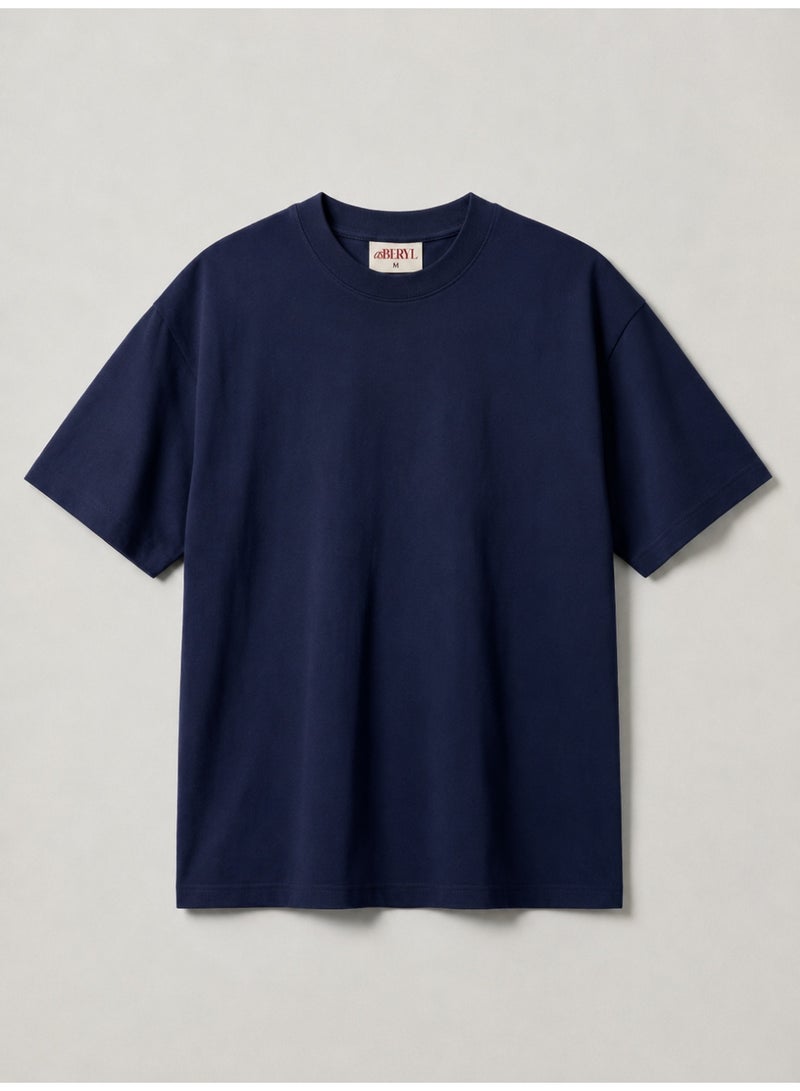 asBERYL Oversized T-Shirt 220 GSM Drop Shoulder Unisex Crew Neck Tee, Navy Blue - Image 5