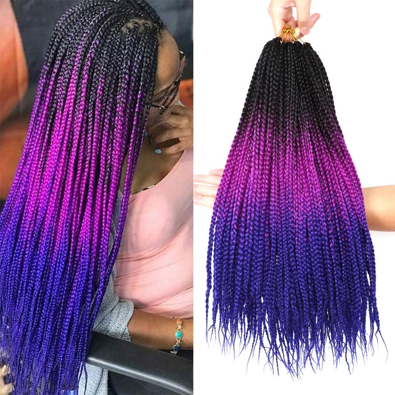 XCHSLB 7 Packs Goddess Box Braids Crochet Hair 14 Inch Ombre Prelooped Crochet Box Braids Crochet Hair for Black Women Braiding Hair 14 Inch 7 Pack 1BPurpleBlue