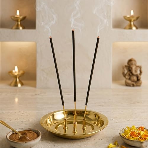 Spillbox Brass Agarbatti Stand Bowl for Pooja|Incense Stick Holder with Ash Catcher Plate|Dhoop Agarbatti Stand | Brass Pooja Items for Home Temple|Ash Collector Bowl Holder[Wt:35g]-Lotus Agarbatti Bowl - Image 3