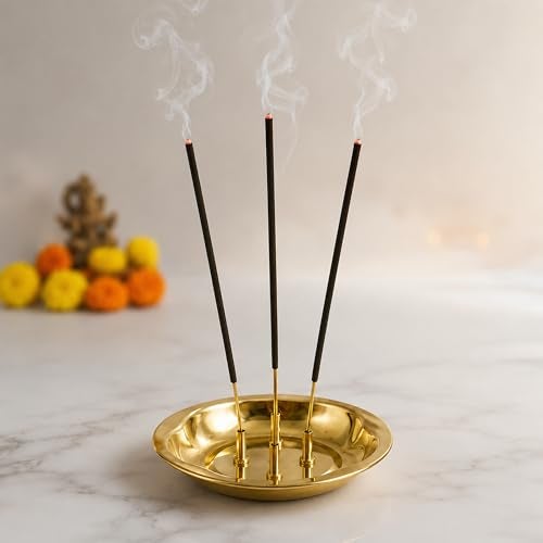 Spillbox Brass Agarbatti Stand Bowl for Pooja|Incense Stick Holder with Ash Catcher Plate|Dhoop Agarbatti Stand | Brass Pooja Items for Home Temple|Ash Collector Bowl Holder[Wt:35g]-Lotus Agarbatti Bowl - Image 1