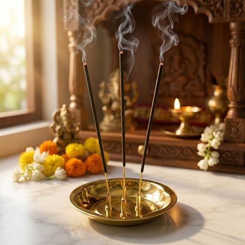 Spillbox Brass Agarbatti Stand Bowl for Pooja|Incense Stick Holder with Ash Catcher Plate|Dhoop Agarbatti Stand | Brass Pooja Items for Home Temple|Ash Collector Bowl Holder[Wt:35g]-Lotus Agarbatti Bowl - Image 5