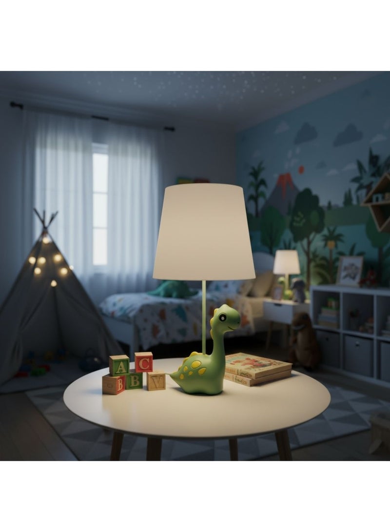 DANUBE HOME Dino Kids Polyresin Table Lamp 40Cm Contemporary Table Lampshade Table Top Lights E27 Bulb Base Modern Design Indoor Lighting For Bedroom Living Room L18xW18xH40cm-Green - Image 1