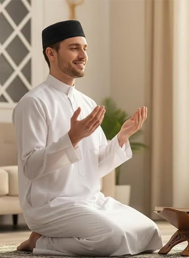Ba Love 2 Pcs Eid Prayer Kufi Hat Men Summer Mesh Muslim Prayer Headwear Cap Islamic Beanie Skull Cap Kofia Topi Sun Hat Turban - Image 5