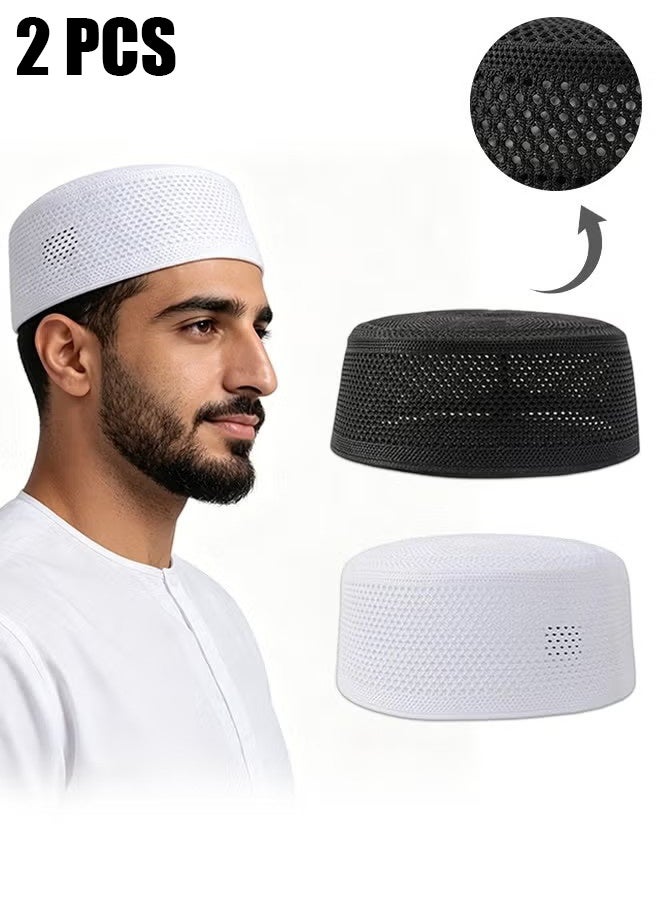 Ba Love 2 Pcs Eid Prayer Kufi Hat Men Summer Mesh Muslim Prayer Headwear Cap Islamic Beanie Skull Cap Kofia Topi Sun Hat Turban - Image 1
