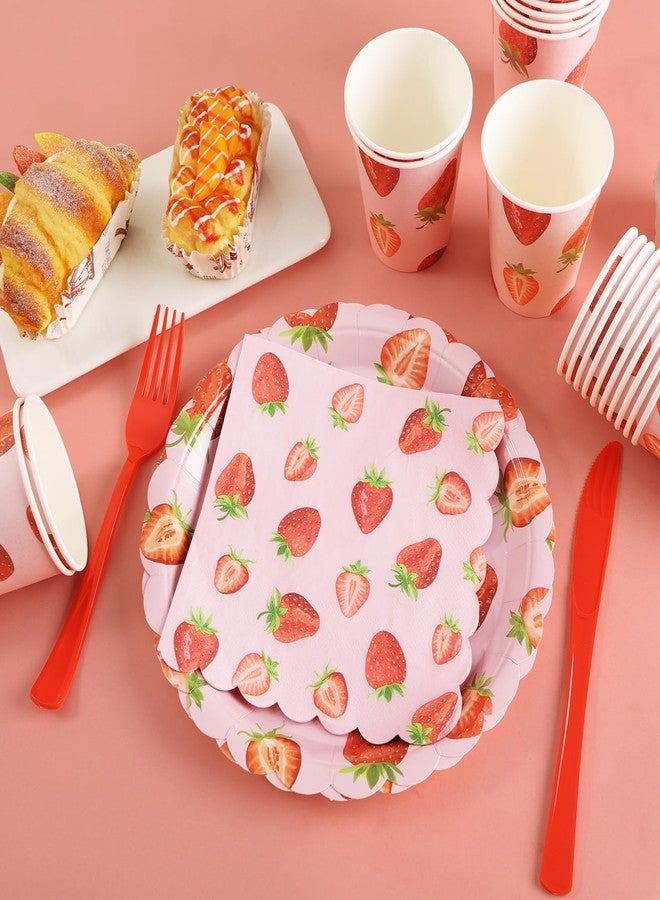 LOOWVY 175Pcs Strawberry Plates and Napkins Party Supplies, Disposable Strawberry Paper Plates for Kids Girls Berry First Birthday Party Decorations, Serves 25 Guests - Image 4