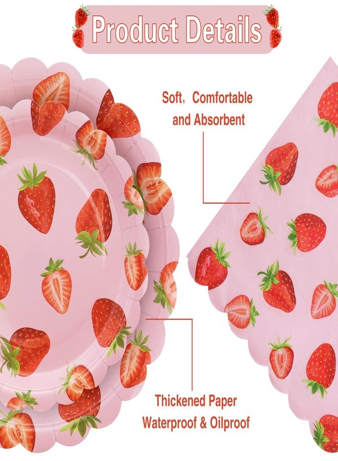 LOOWVY 175Pcs Strawberry Plates and Napkins Party Supplies, Disposable Strawberry Paper Plates for Kids Girls Berry First Birthday Party Decorations, Serves 25 Guests - Image 3