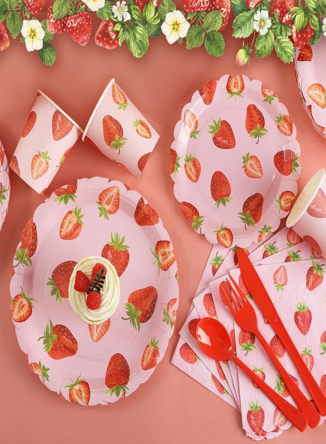 LOOWVY 175Pcs Strawberry Plates and Napkins Party Supplies, Disposable Strawberry Paper Plates for Kids Girls Berry First Birthday Party Decorations, Serves 25 Guests - Image 5