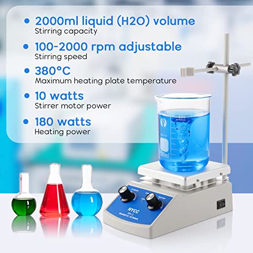 HYCC Magnetic Stirrer Hot Plate Max 716°F, 100-2000RPM Hot Plate with Magnetic Stirrer, 2000mL Magnetic Hotplate Stirrer, Magnetic Stirrer w/Magnetic Stir Bar - Image 2