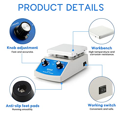HYCC Magnetic Stirrer Hot Plate Max 716°F, 100-2000RPM Hot Plate with Magnetic Stirrer, 2000mL Magnetic Hotplate Stirrer, Magnetic Stirrer w/Magnetic Stir Bar - Image 5