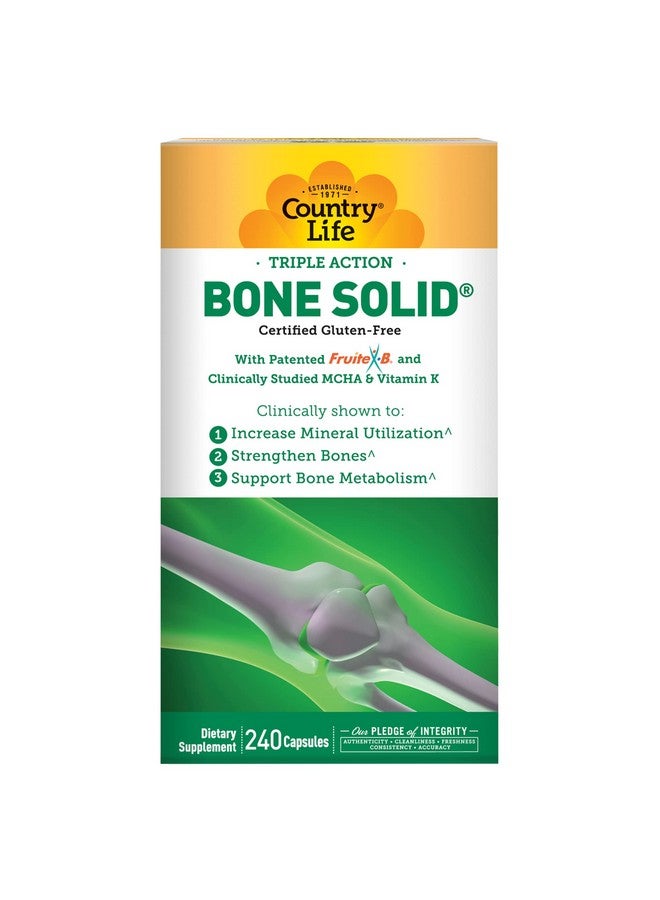 Country Life Bone Solid - Bone Health Supplement with Microcrystalline Hydroxyapatite (MCHA), Calcium, Magnesium, Zinc, Vitamins K2 & D3 for Enhanced Bone Strength & Metabolism - 240 Capsules - Image 1