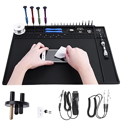 HPFIX Anti Static Mat Includes ESD Wristband and Grounding Wire and Grounding Plug for Electronics Repair, Premium Heat Resistant ESD Safe Soldering Mat (17.7" x 13.6") - Image 1