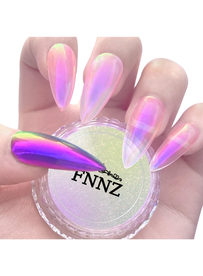 FNNZ Unicorn Chrome Nail Powder Aurora Unichrome Mermaid Aurora Pigment Pearlescent Nail Art Glitter Dust Decoration for Home DIY Salon Manicure Cyber Mirage - Image 2