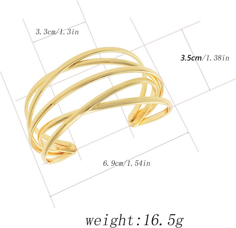 FUTIMELY Boho Chunky Cuff Bracelet for Women,Gold/Silver/Rose gold Multi-layer Cross Wire Bangle Bracelets Open Adjustable Wide Cuff Bracelet Fashion Statement Jewelry - Image 2