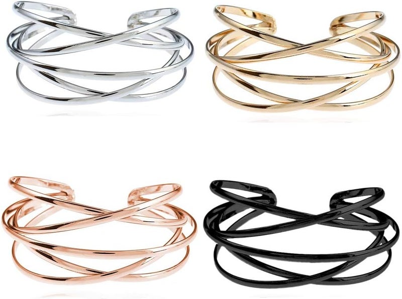 FUTIMELY Boho Chunky Cuff Bracelet for Women,Gold/Silver/Rose gold Multi-layer Cross Wire Bangle Bracelets Open Adjustable Wide Cuff Bracelet Fashion Statement Jewelry - Image 3