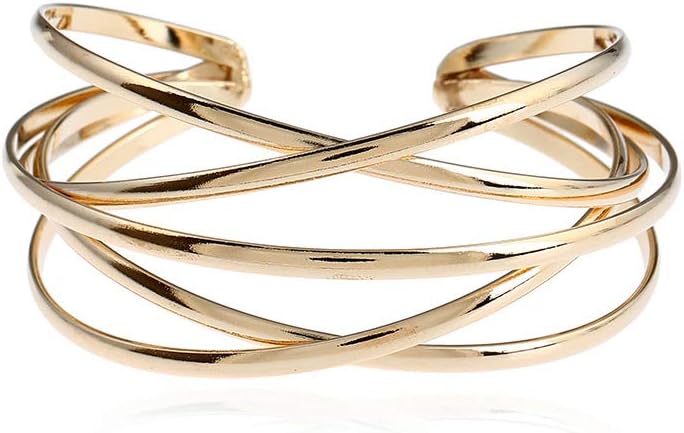 FUTIMELY Boho Chunky Cuff Bracelet for Women,Gold/Silver/Rose gold Multi-layer Cross Wire Bangle Bracelets Open Adjustable Wide Cuff Bracelet Fashion Statement Jewelry - Image 1