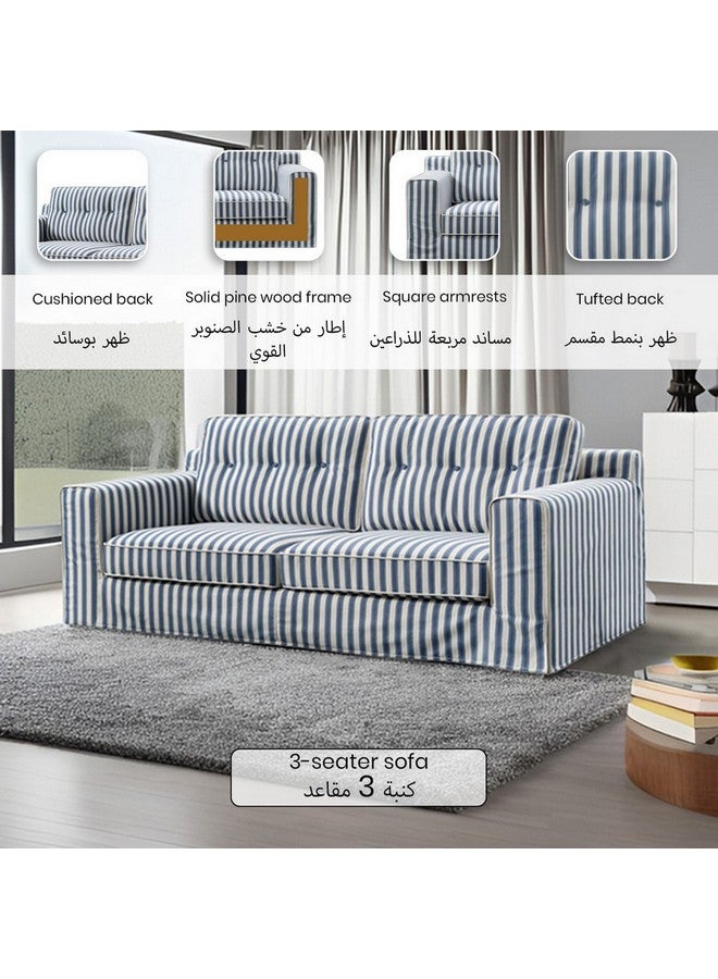 Micasa 3-Seater Contemporary And Elegant Design Fabric Sofa Blue And White 70 X 91 X 224 Cm Rl2361-3S  - Image 3