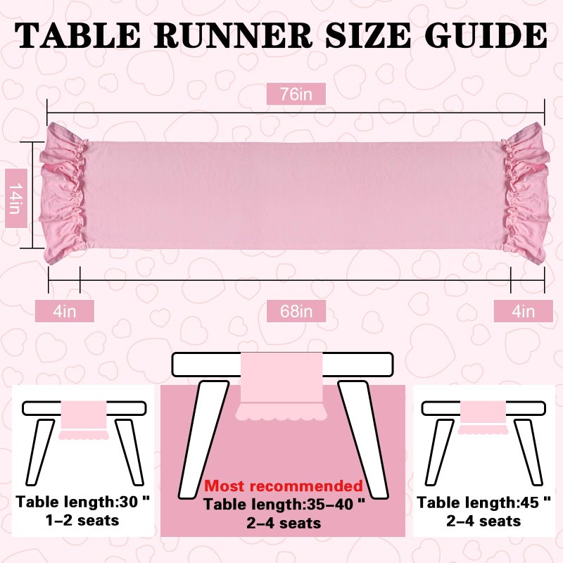 yuboo Pastel Pink Table Runner 72 Inches Long - Pink Spring Table Scarf with Ruffle Trim, Rustic Farmhouse Dresser Runners for Bedroom, Dining Tables & Valentine Decor - Image 5