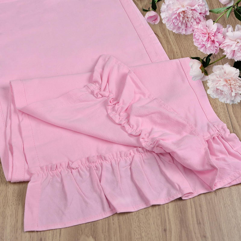 yuboo Pastel Pink Table Runner 72 Inches Long - Pink Spring Table Scarf with Ruffle Trim, Rustic Farmhouse Dresser Runners for Bedroom, Dining Tables & Valentine Decor - Image 2