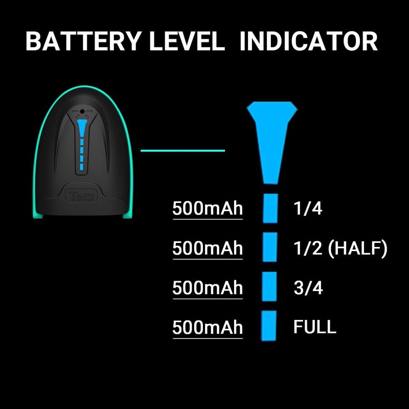 Tera Barcode Scanner Wireless Versatile 2-in-1 (2.4Ghz Wireless+USB 2.0 Wired) with Battery Level Indicator 328 Feet Transmission Distance Rechargeable 1D Laser Bar Code Reader USB Handheld (Blue) - Image 2