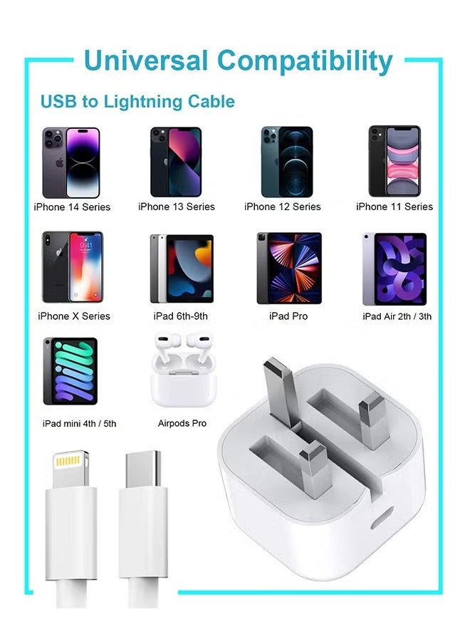 iPhone 20W Fast Charger | USB C Wall Fast Charger with USB C to Lightning Cable Compatible with iPhone 14/14 Pro/14 Pro Max/13/12/SE2020/11/XR/XS Max/X/iPad