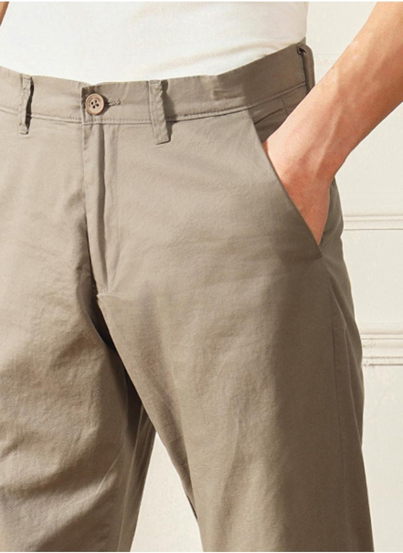 Dennis Lingo - Men's Mid Khaki 100% Cotton Solid Pattern Full Length Chinos Slim Fit Trouser - Image 1