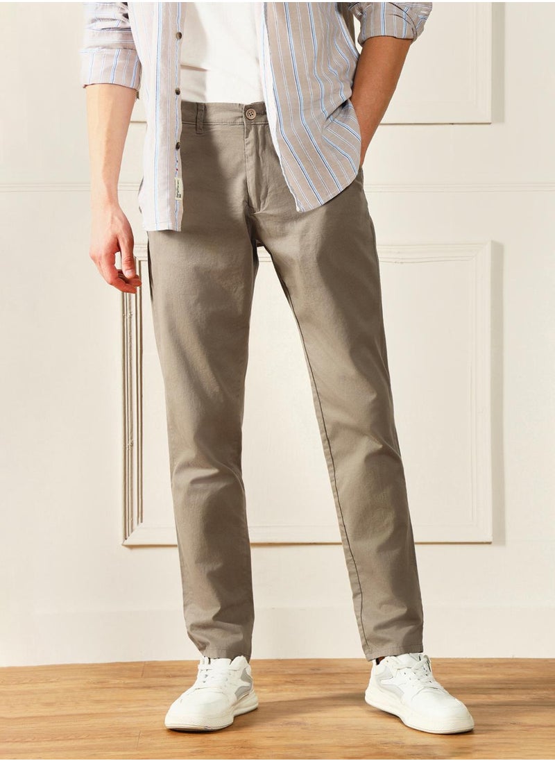 Dennis Lingo - Men's Mid Khaki 100% Cotton Solid Pattern Full Length Chinos Slim Fit Trouser - Image 1