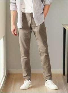 Dennis Lingo Mid Khaki Slim Fit Chinos for Men - 100% Cotton, Full Length, Button & Zip, Mid Rise, Casual,  - Image 1