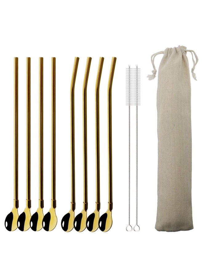 304 Stainless Steel Straw Spoon Set Milk Tea Shop Special Straw Sand Ice Mixing Spoon Environmental Protection Mixing Spoon 
