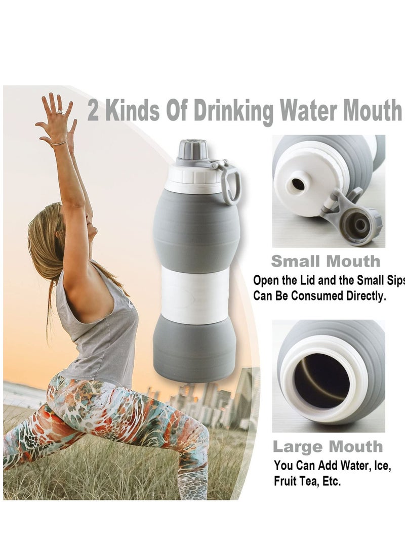SYOSI Collapsible Water Bottles BPA Free Silicone Travel Mug Reusable Water Bottle for Hot and Cold Drinks Portable Leak-Proof Sports Water Bottle with Hiking Buckle Gray 20 Oz 600 ml  - Image 5