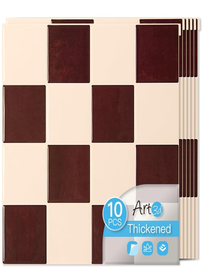 Art3d 10-Pack Heavy-Duty Peel and Stick Backsplash, 12x12 Inch Self-Adhesive Wall Tile Stick on Kitchen Countertop, Red-Brown & Warm White - Image 1