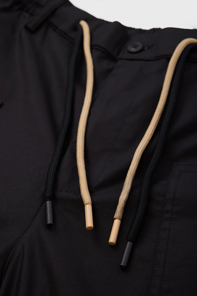 سنيتش Black Solid Relaxed Casual Cargo