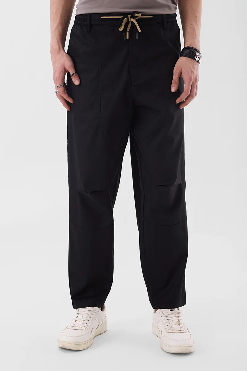 سنيتش Black Solid Relaxed Casual Cargo