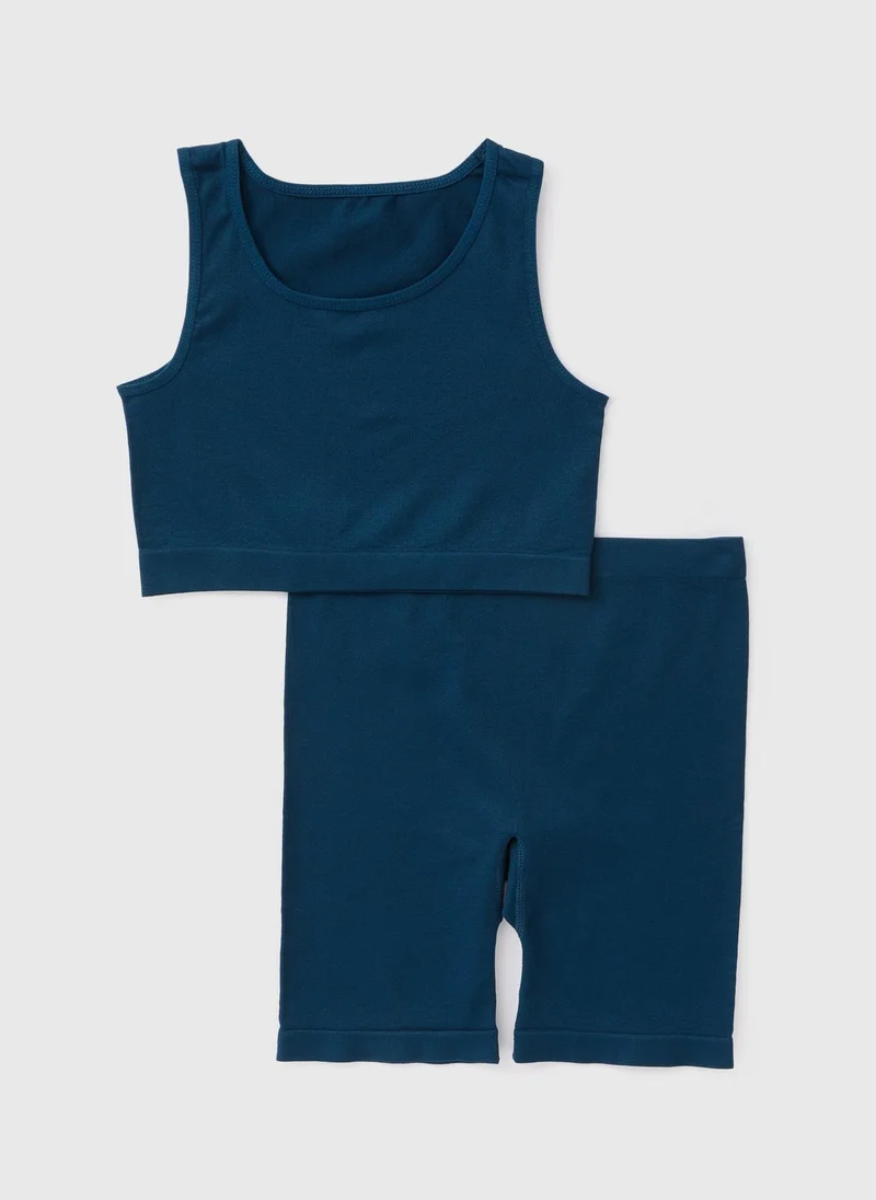 Matalan Girls Navy Crop Top & Cycling Shorts Set