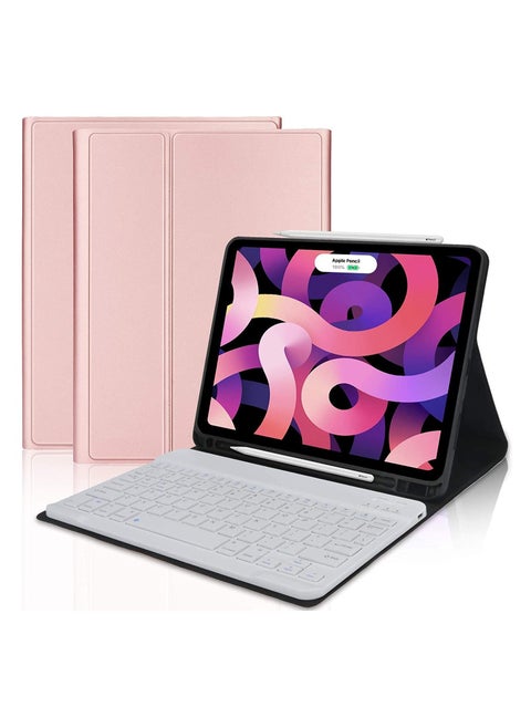 Keyboard Case for iPad Air 5th Generation 2022 iPad Air 4th Gen 2020 10.9 Inch with Pencil Holder Soft TPU Back Cover with Magnetically Detachable Bluetooth Keyboard Rose Gold