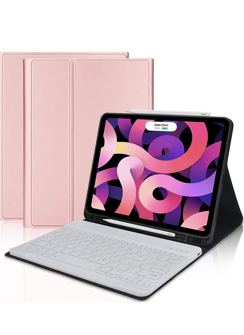 Keyboard Case for iPad Air 5th Generation 2022 iPad Air 4th Gen 2020 10.9 Inch with Pencil Holder Soft TPU Back Cover with Magnetically Detachable Bluetooth Keyboard Rose Gold