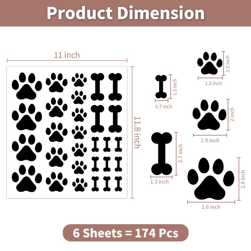 AOWDIAO 174 Pcs Dog Paw Decals - Peel and Stick Vinyl Wall Stickers for Dog's Room, Playroom & Party Decor - Image 2