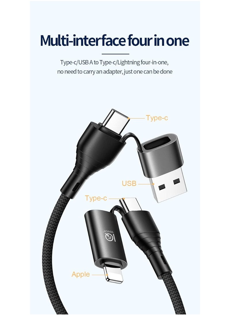 ELTRAZONE - 4-in-1 Fast Charging Cable – USB to Lightning, USB to Type-C, Type-C to Lightning 20W, Type-C to Type-C 60W, Nylon Braided for iPhone, Samsung, Huawei & Tablets - Image 1