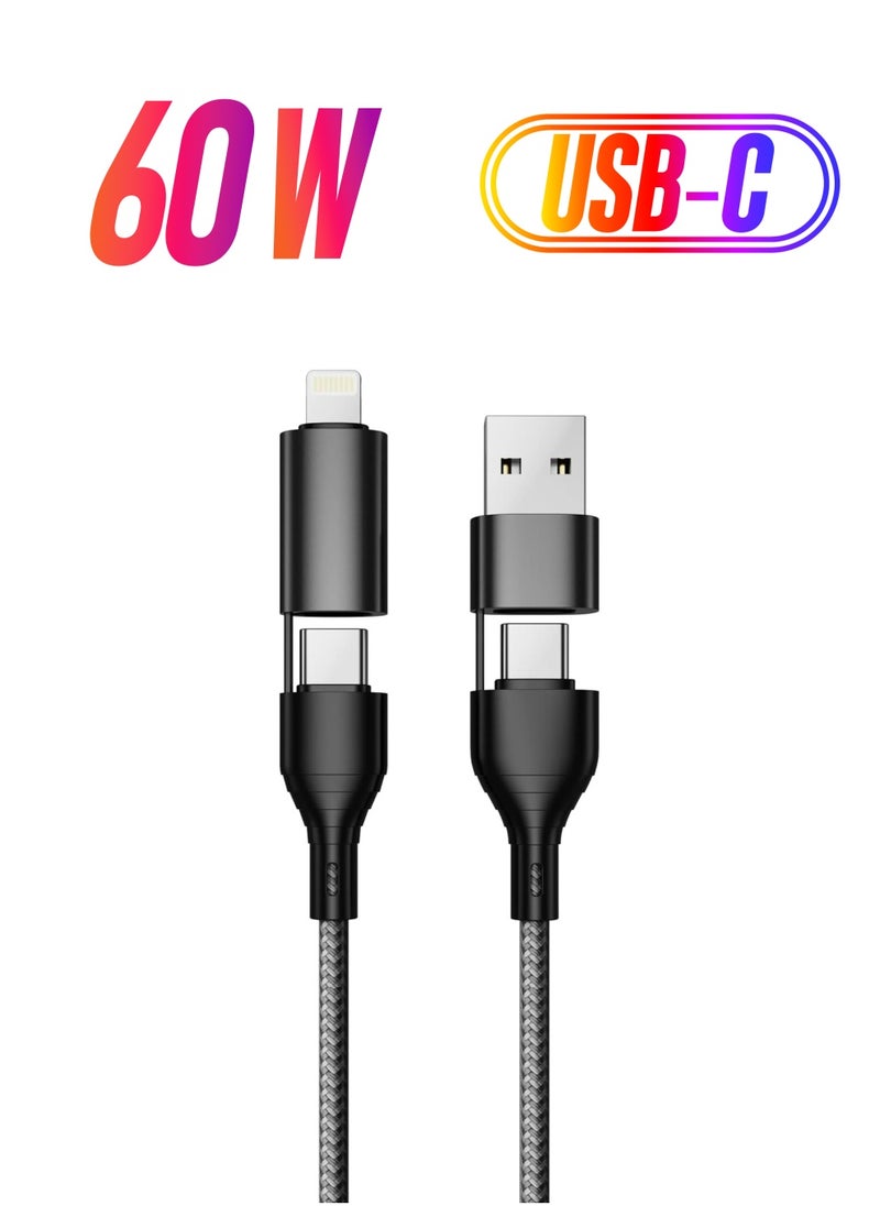 ELTRAZONE - 4-in-1 Fast Charging Cable – USB to Lightning, USB to Type-C, Type-C to Lightning 20W, Type-C to Type-C 60W, Nylon Braided for iPhone, Samsung, Huawei & Tablets - Image 1
