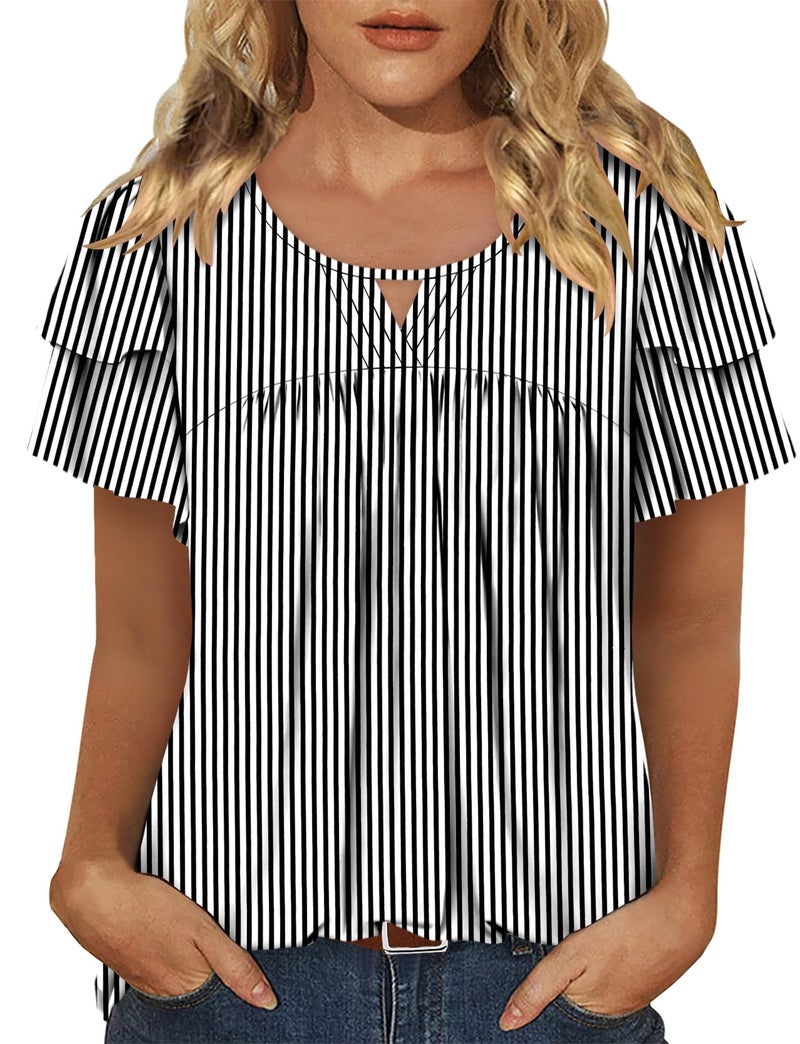 CRAZY GRID Womens T Shirts Dressy Casual Stripes Top Fashion Trendy Summer Outfits Short Sleeve Tops V Neck Print Blouses WhiteStripes Medium - Image 5