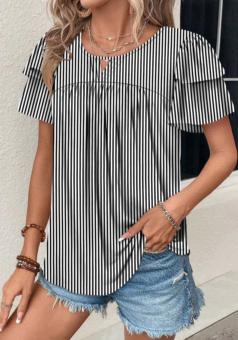 CRAZY GRID Womens T Shirts Dressy Casual Stripes Top Fashion Trendy Summer Outfits Short Sleeve Tops V Neck Print Blouses WhiteStripes Medium - Image 3