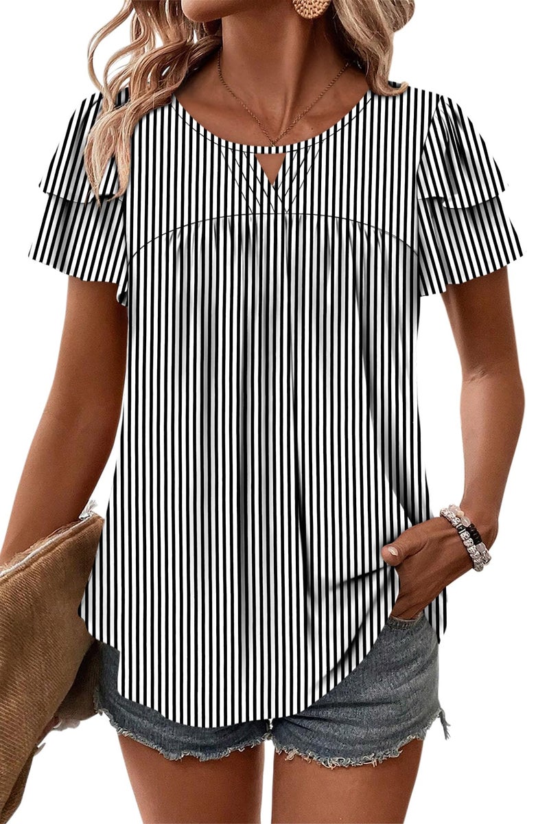 CRAZY GRID Womens T Shirts Dressy Casual Stripes Top Fashion Trendy Summer Outfits Short Sleeve Tops V Neck Print Blouses WhiteStripes Medium - Image 4