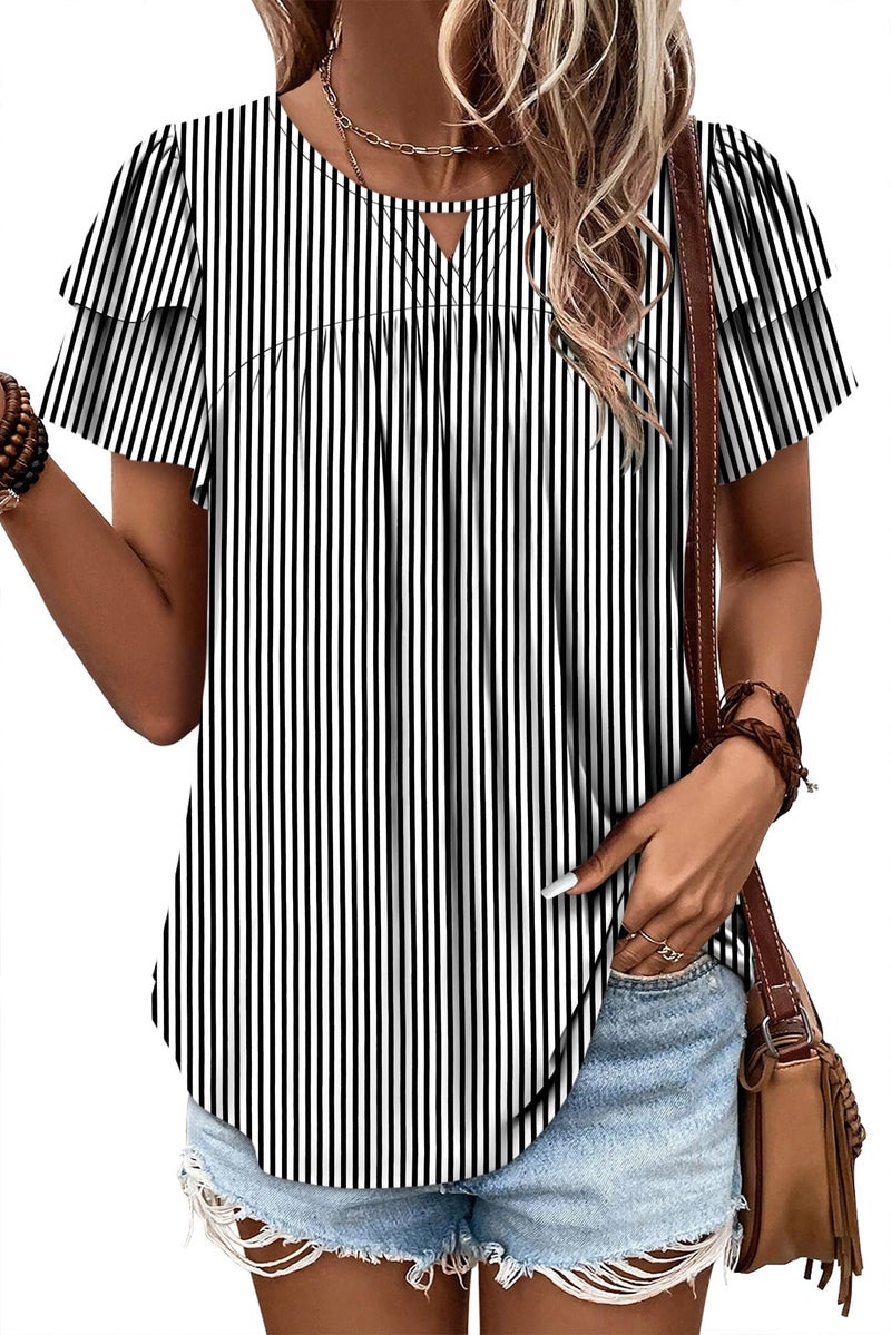 CRAZY GRID Womens T Shirts Dressy Casual Stripes Top Fashion Trendy Summer Outfits Short Sleeve Tops V Neck Print Blouses WhiteStripes Medium - Image 2