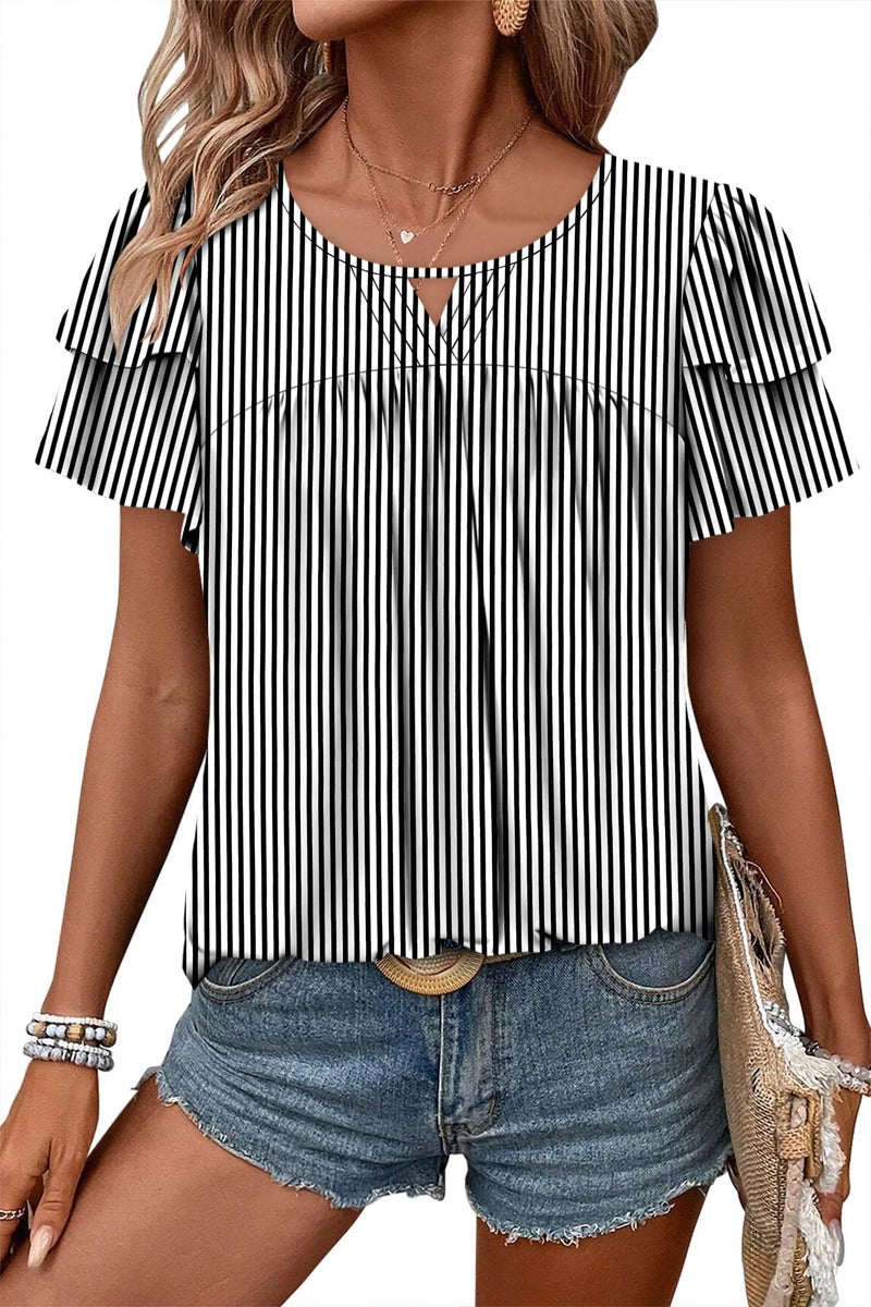 CRAZY GRID Womens T Shirts Dressy Casual Stripes Top Fashion Trendy Summer Outfits Short Sleeve Tops V Neck Print Blouses WhiteStripes Medium - Image 1
