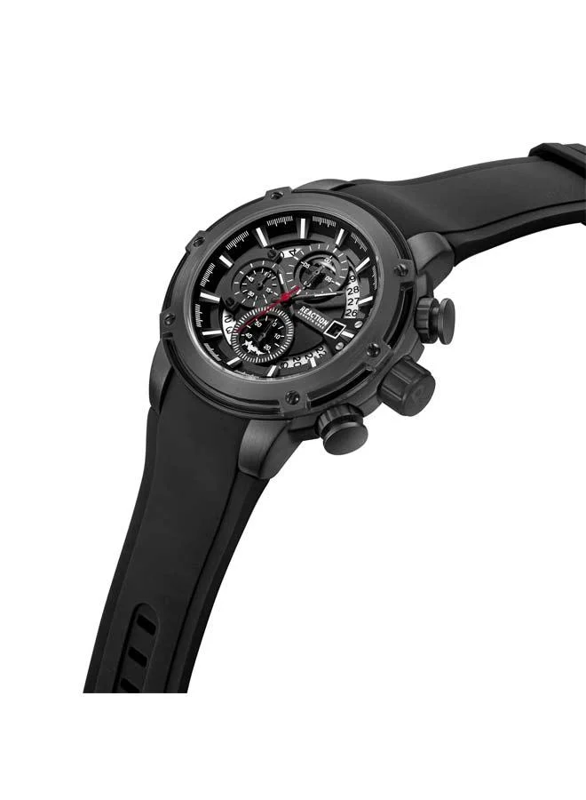 كينيث كول ريأكشن Black Dial Black Silicone Strap Chronograph Watch for Men, 56.2mm