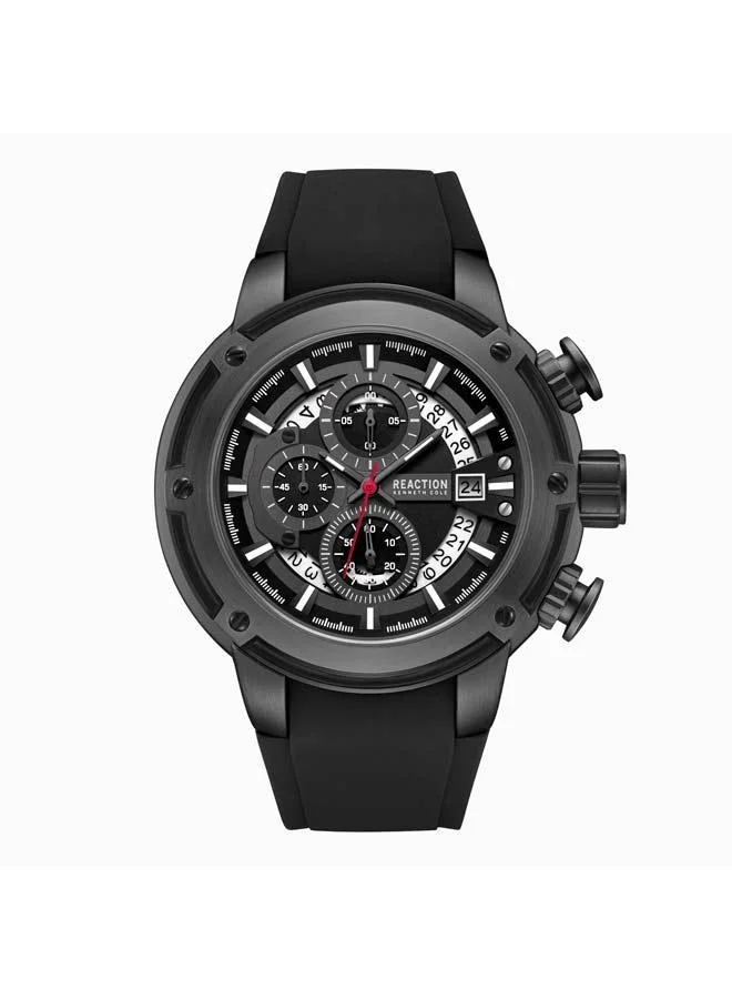 كينيث كول ريأكشن Black Dial Black Silicone Strap Chronograph Watch for Men, 56.2mm