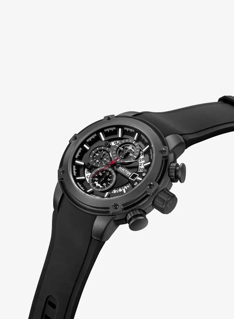 Kenneth Cole Reaction Black Dial Black Silicone Strap Chronograph Watch for Men, 56.2mm