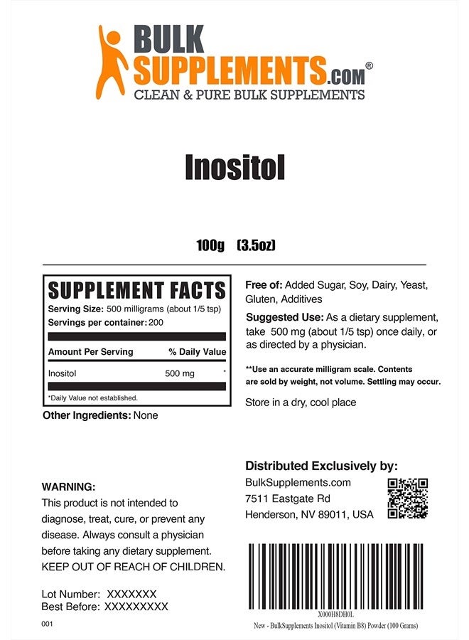 BULKSUPPLEMENTS.COM Inositol Powder - Vitamin B8 Supplement for Antioxidants & Liver Support - Unflavored, Gluten Free - 500mg per Serving, 200 Servings (100 Grams - 3.5 oz) - Image 2