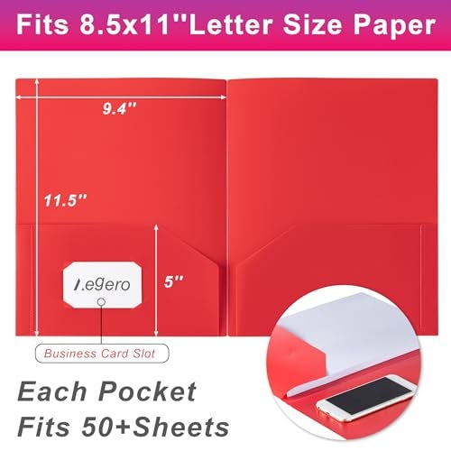 Aegero Plastic Folders with Pockets (7 Pack, Assorted Colors), Durable Heavy Duty File Folders with Business Card Slot, 2-Pocket Folder for Schoolwork & Office,Letter Size… - Image 2