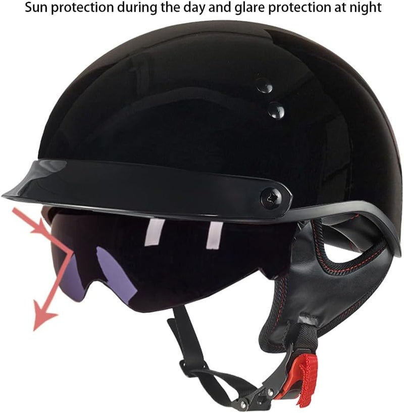 SanQing Motorcycle Half Helmet with Retractable Inner Sun Shade and Quick Release Buckle - DOT Approved for Men and Women - Image 3